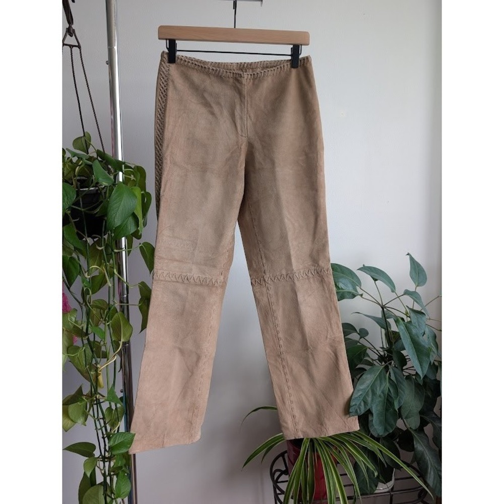 vintage y2k 90s tan suede leather pants 4 side lacing kickflare festival rave xs